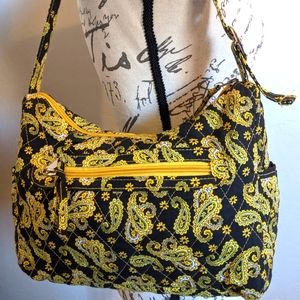 Yellow Paisley Fabric Purse 12" x 9" x 3" Inside and Outside Pockets